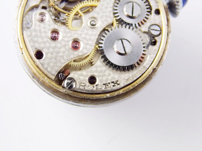 Antique Sterling and Enamel Guilloche Rolex Orb watch on Original Chain