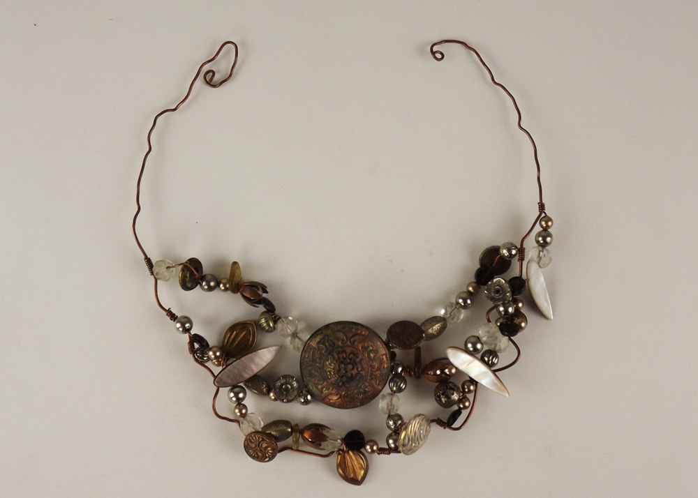 Modern Artisan Necklace on Copper Wire. 