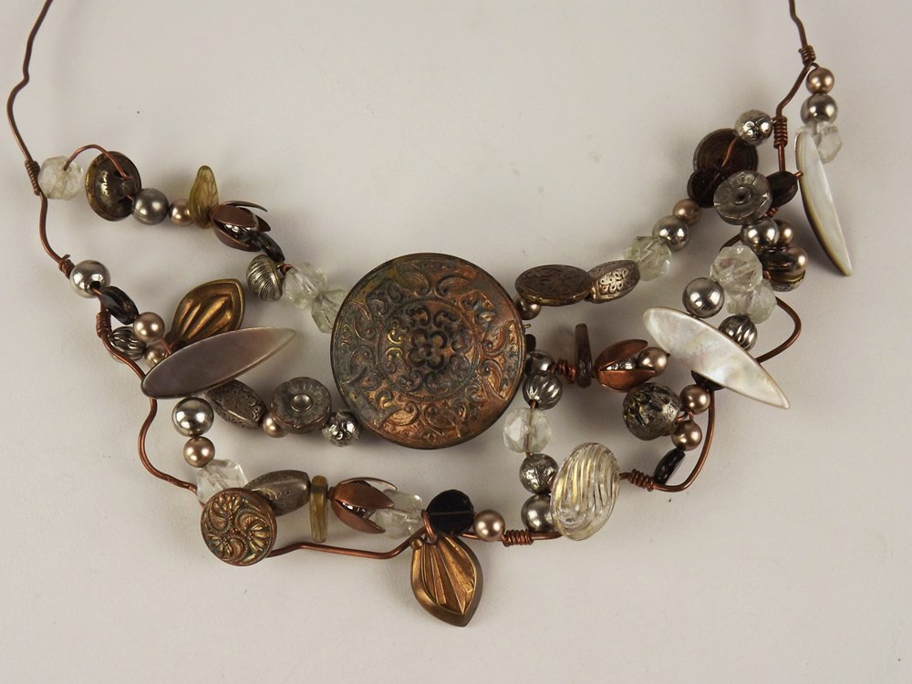 Modern Artisan Necklace on Copper Wire. 