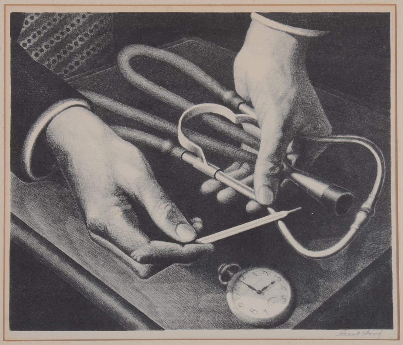 Grant Wood "Family Doctor," Photo Offset Lithography Print