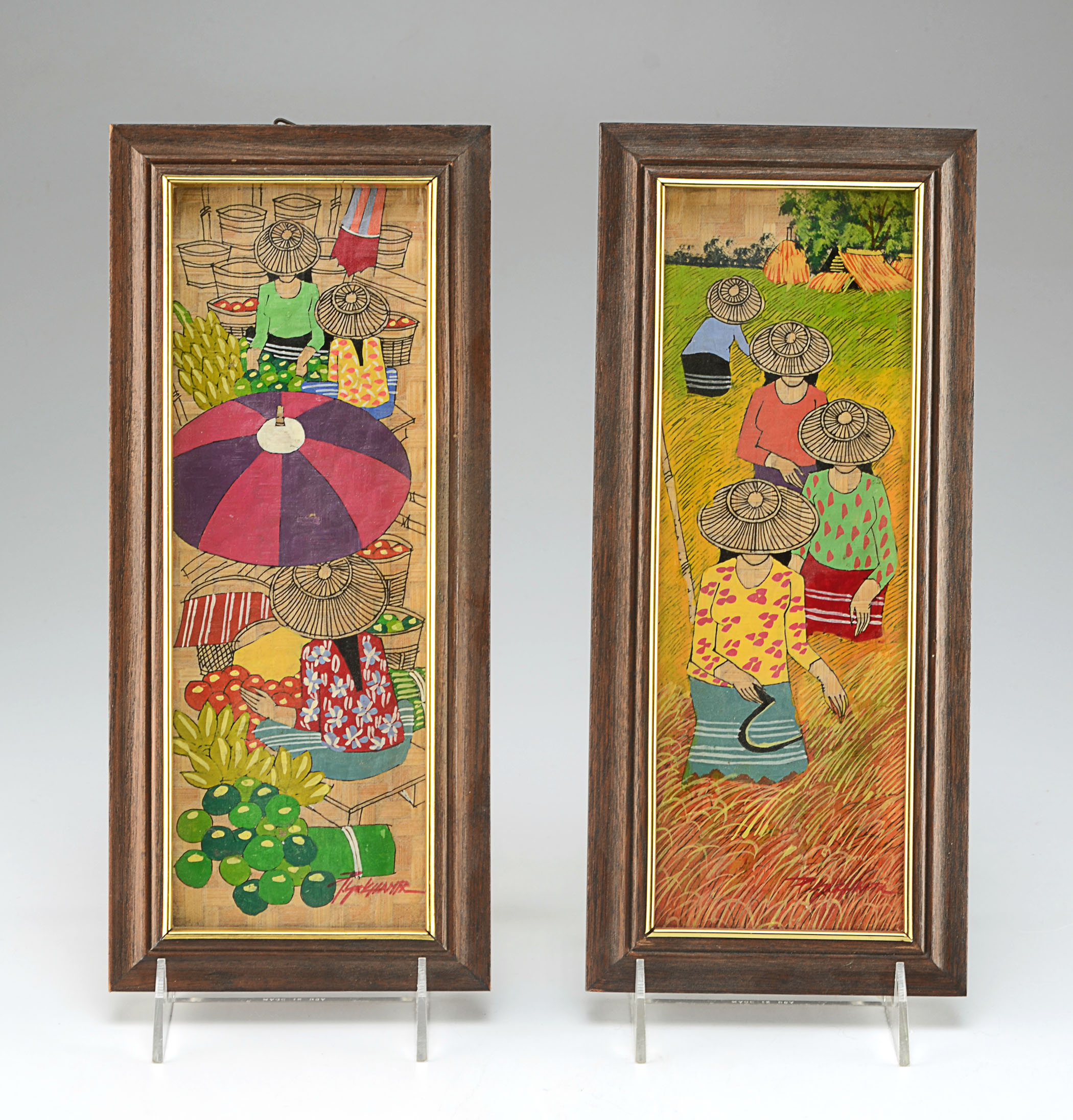 Pair of Original Paintings on Bamboo