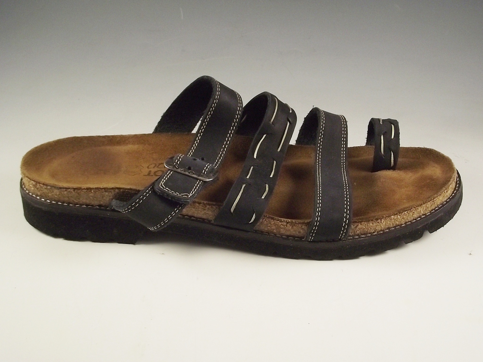 Naot Gemini black leather sandals.