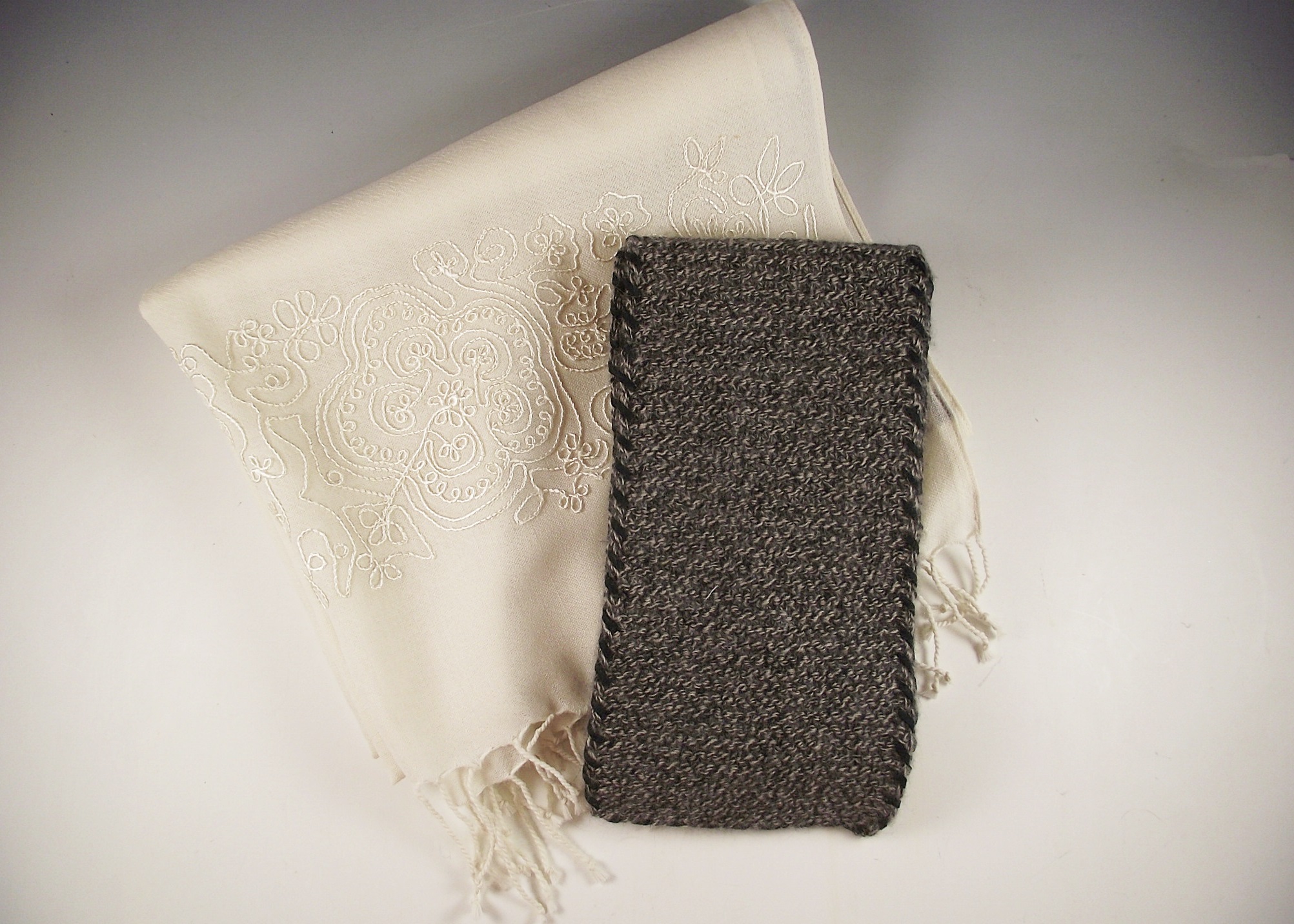 Two designer scarves, one cashmere.