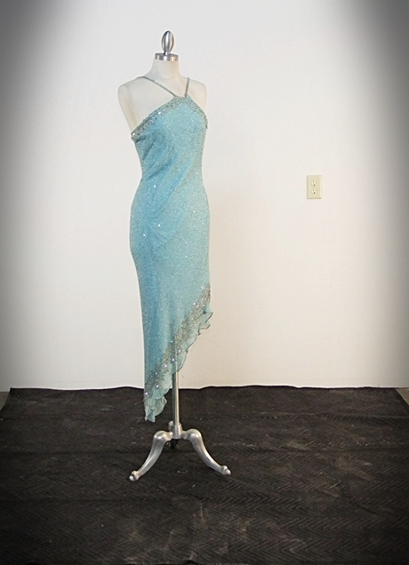  Scala Aqua Blue Silk Embellished Evening Dress