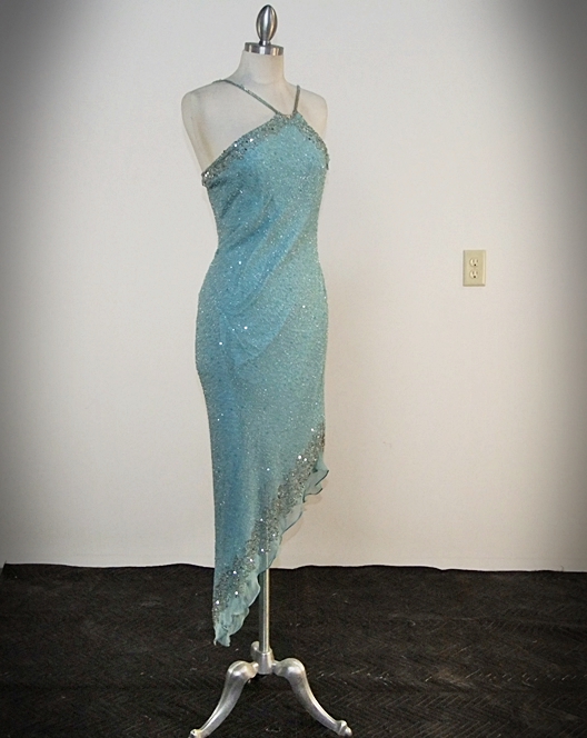  Scala Aqua Blue Silk Embellished Evening Dress