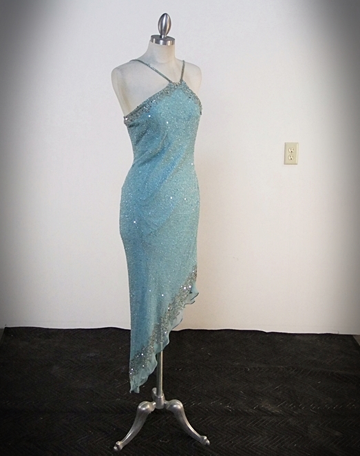  Scala Aqua Blue Silk Embellished Evening Dress