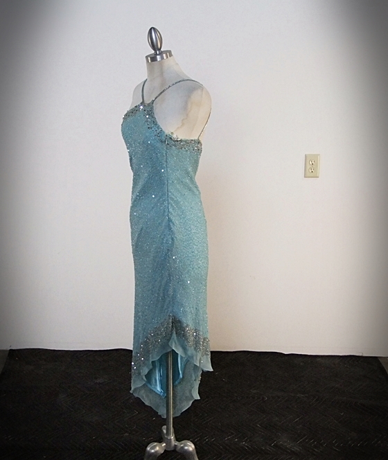  Scala Aqua Blue Silk Embellished Evening Dress