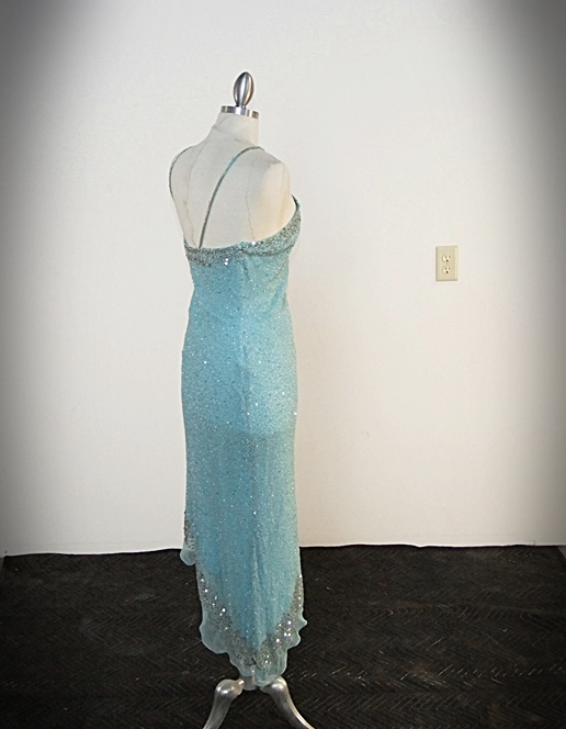  Scala Aqua Blue Silk Embellished Evening Dress