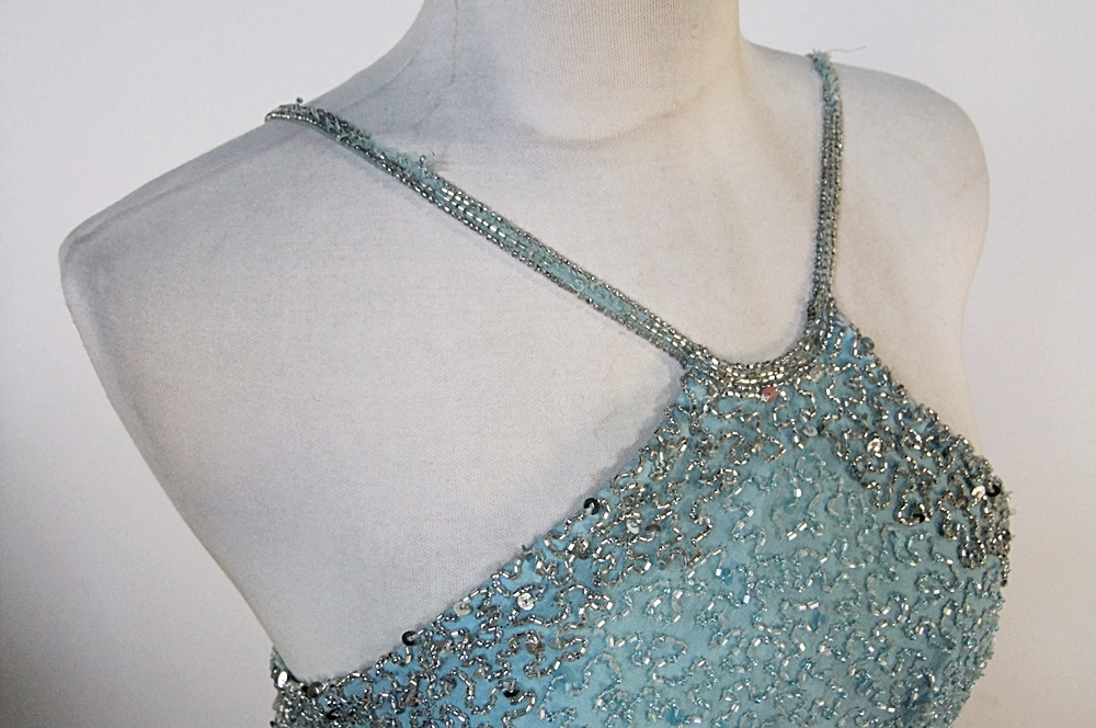  Scala Aqua Blue Silk Embellished Evening Dress