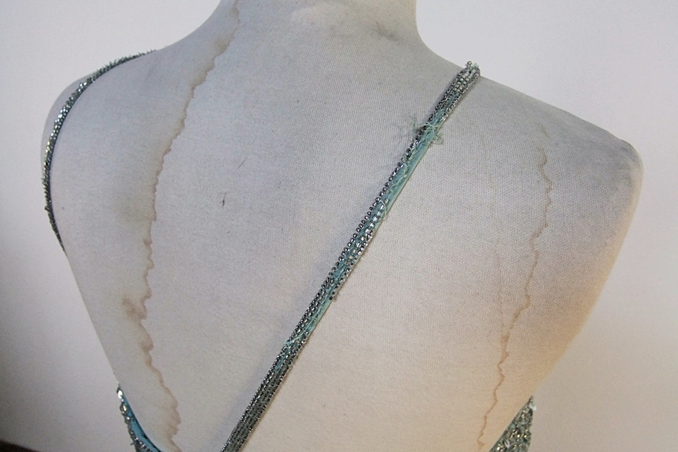  Scala Aqua Blue Silk Embellished Evening Dress