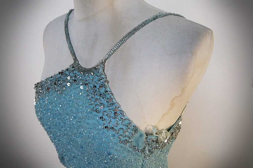  Scala Aqua Blue Silk Embellished Evening Dress