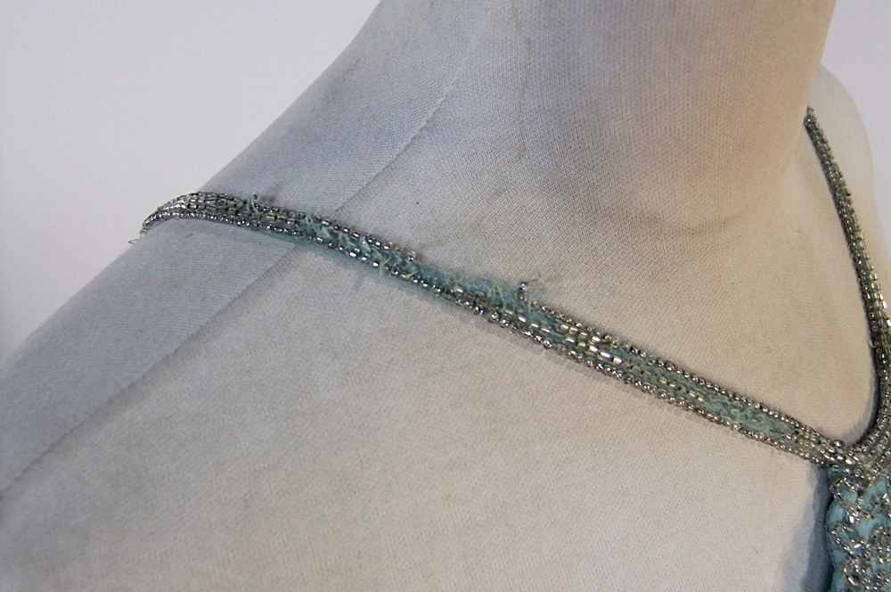  Scala Aqua Blue Silk Embellished Evening Dress