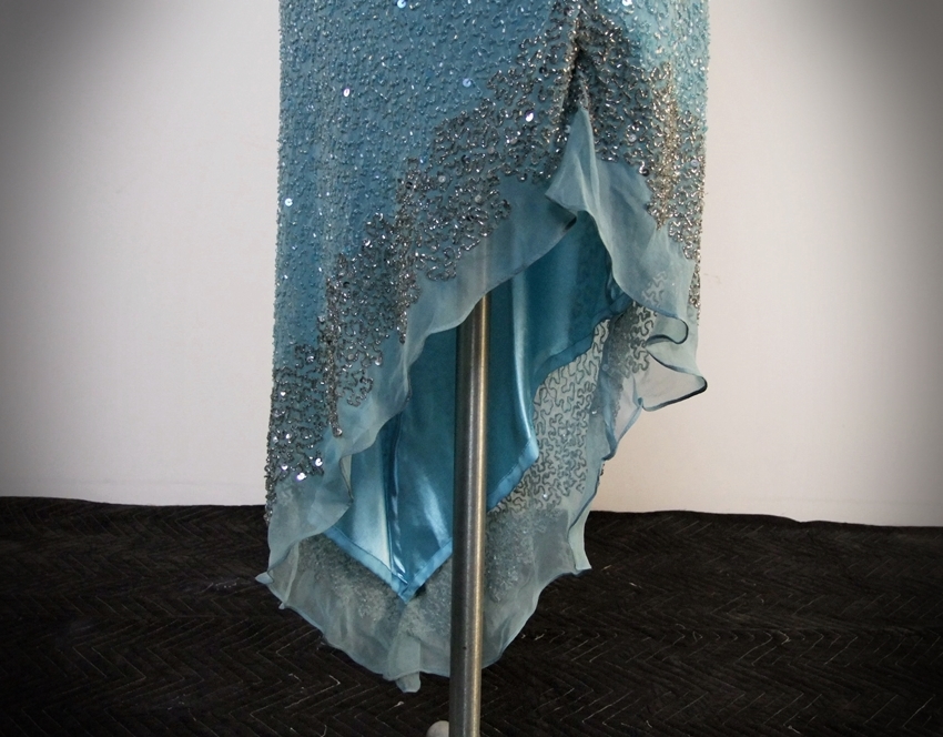  Scala Aqua Blue Silk Embellished Evening Dress