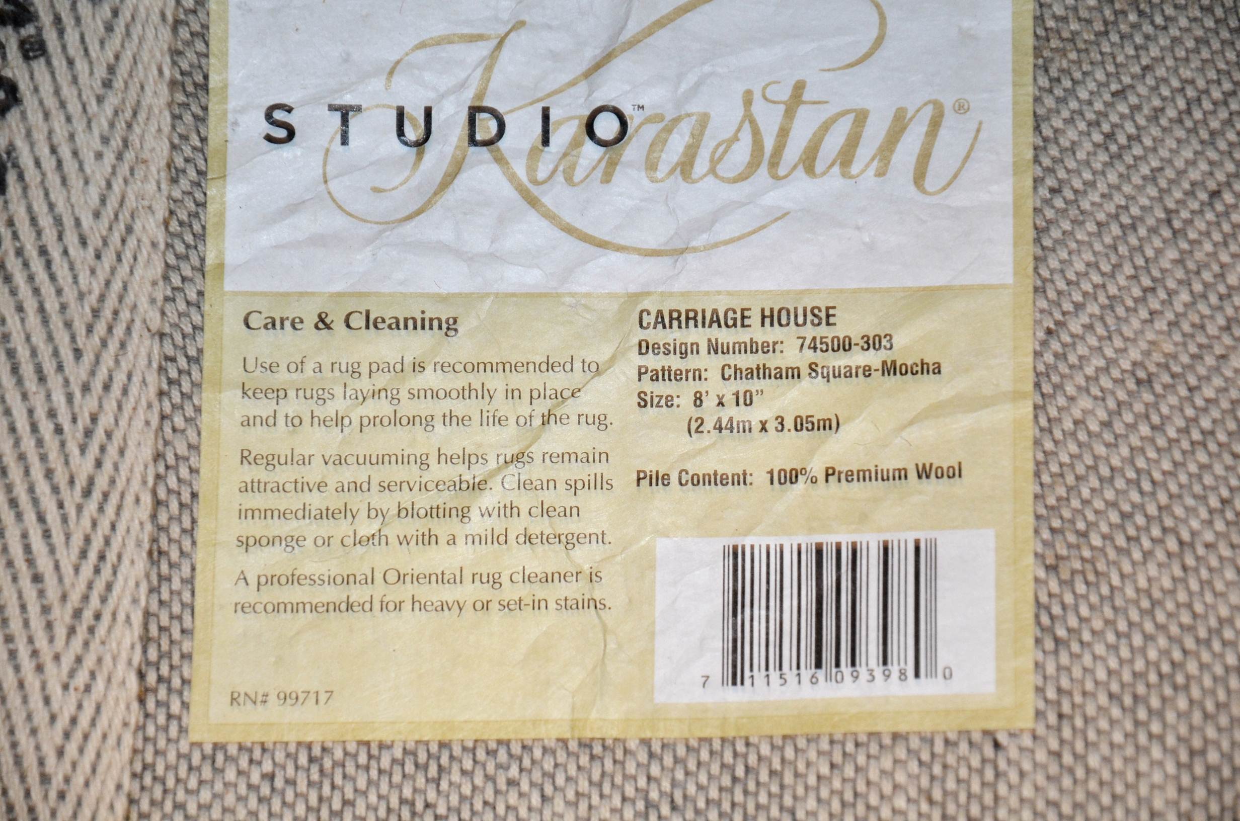 Studio Karastan wool area rug.