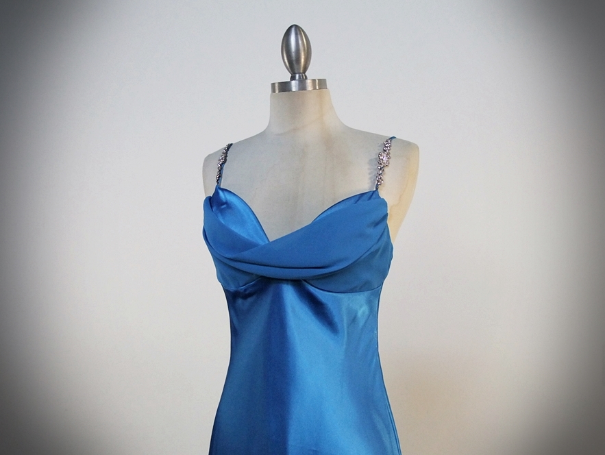 Betsy & Adam Aqua Blue Evening Dress by Linda Bernell 