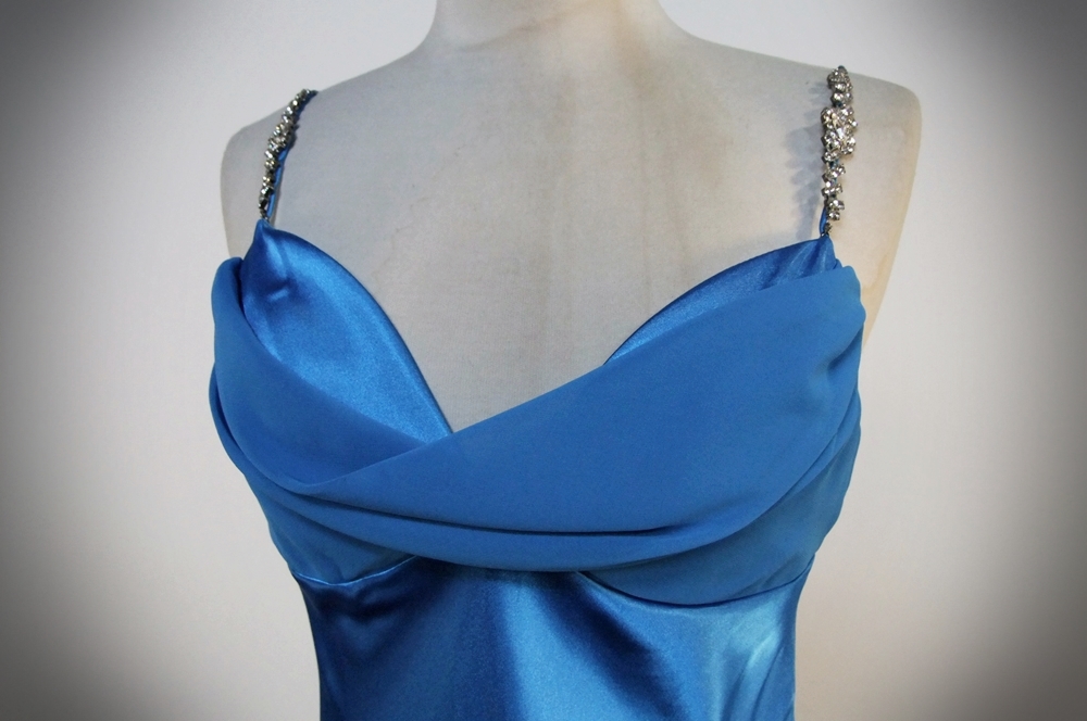 Betsy & Adam Aqua Blue Evening Dress by Linda Bernell 