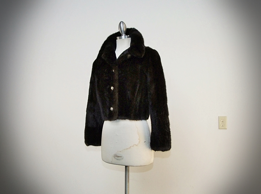 Vintage Genuine Deep Brown Mink Fur Bolero Jacket 