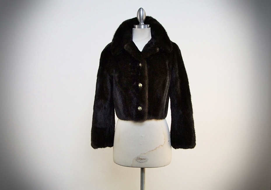 Vintage Genuine Deep Brown Mink Fur Bolero Jacket 