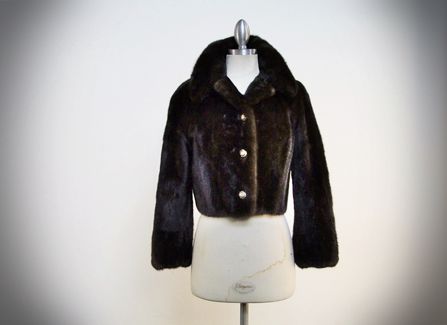 Vintage Genuine Deep Brown Mink Fur Bolero Jacket 