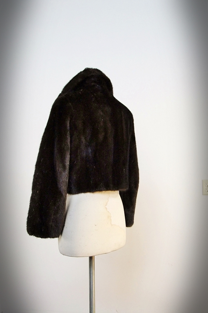 Vintage Genuine Deep Brown Mink Fur Bolero Jacket 