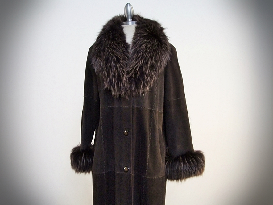 A Facimp Brown Suede Coat Trimmed In Rabbit Fur 