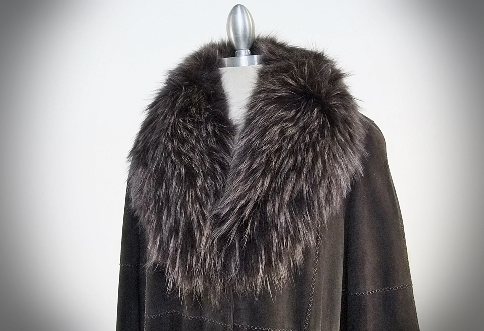 A Facimp Brown Suede Coat Trimmed In Rabbit Fur 