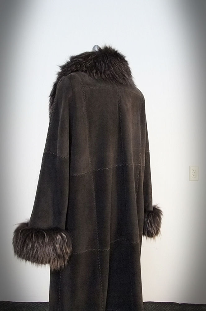 A Facimp Brown Suede Coat Trimmed In Rabbit Fur 