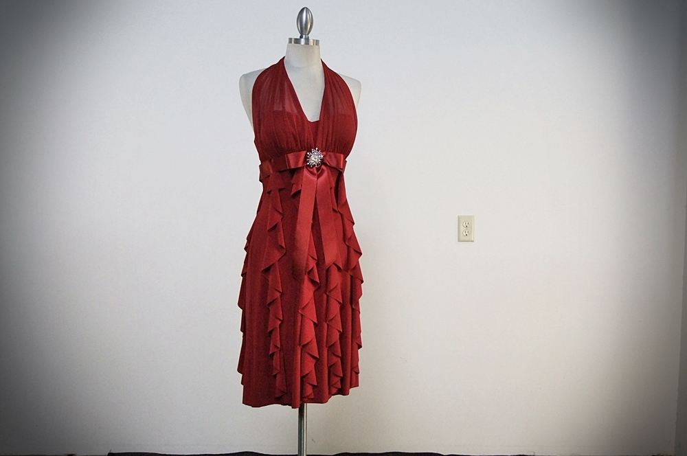 Betsy & Adam Sexy Red Halter Style Cocktail Dress by Linda Bernell 