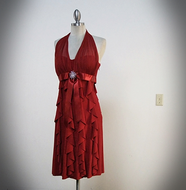 Betsy & Adam Sexy Red Halter Style Cocktail Dress by Linda Bernell 