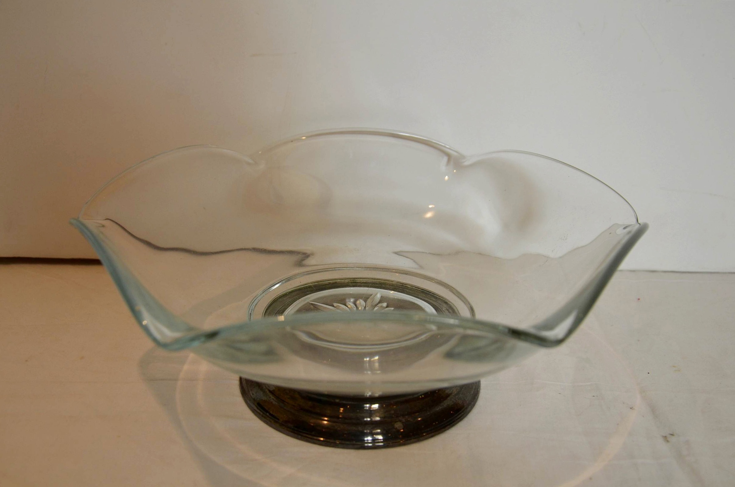 Three crystal serving bowls.