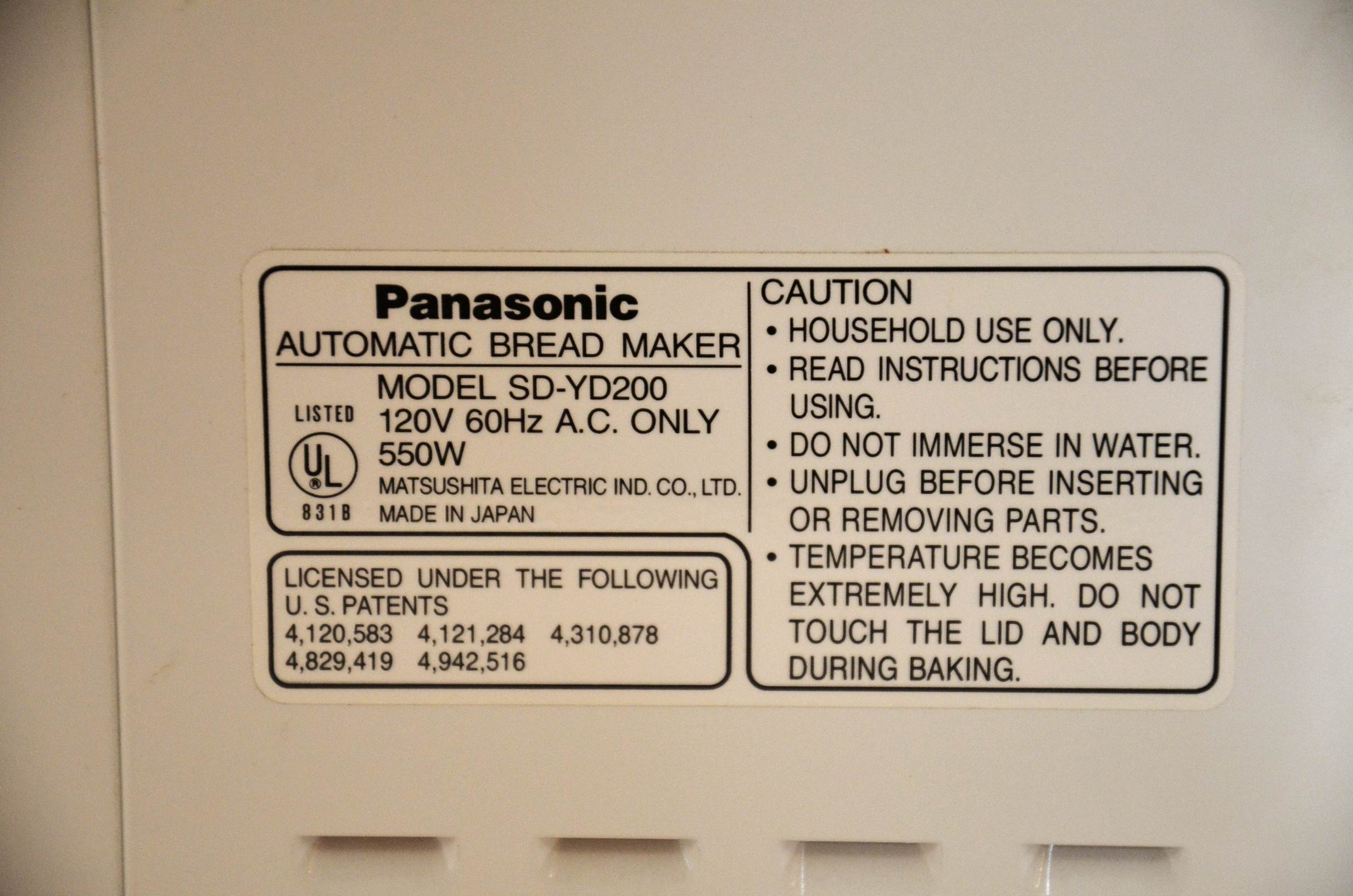 Panasonic Automatic Bread Maker.