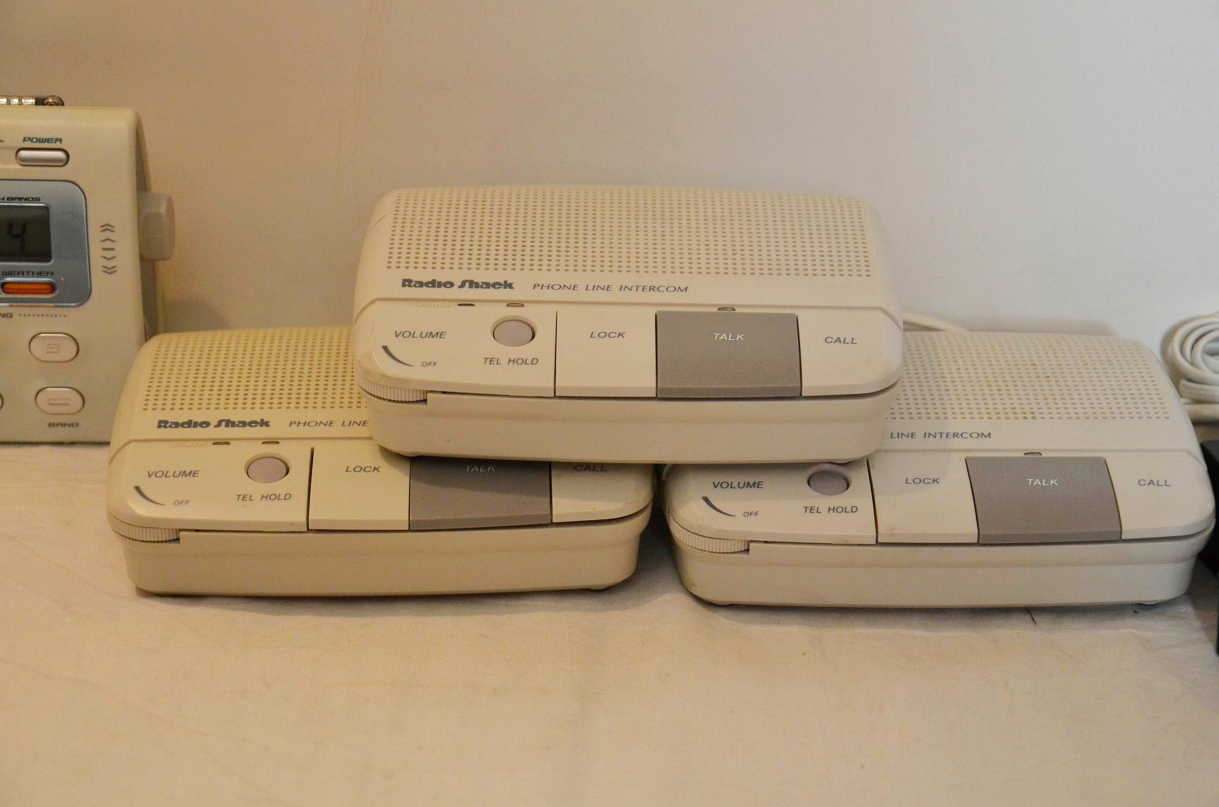 Radio Shack intercoms and Sony radio.