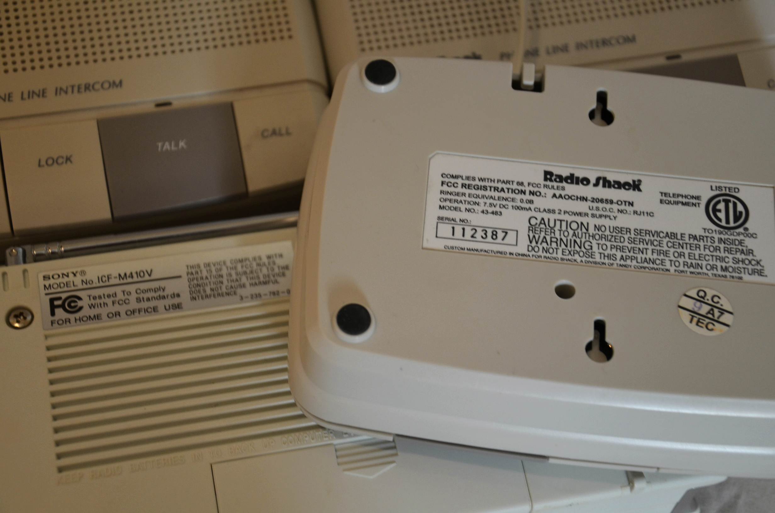 Radio Shack intercoms and Sony radio.