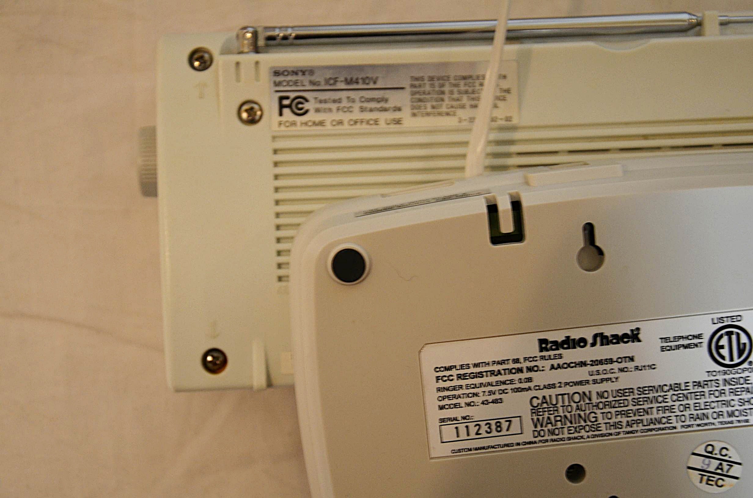 Radio Shack intercoms and Sony radio.