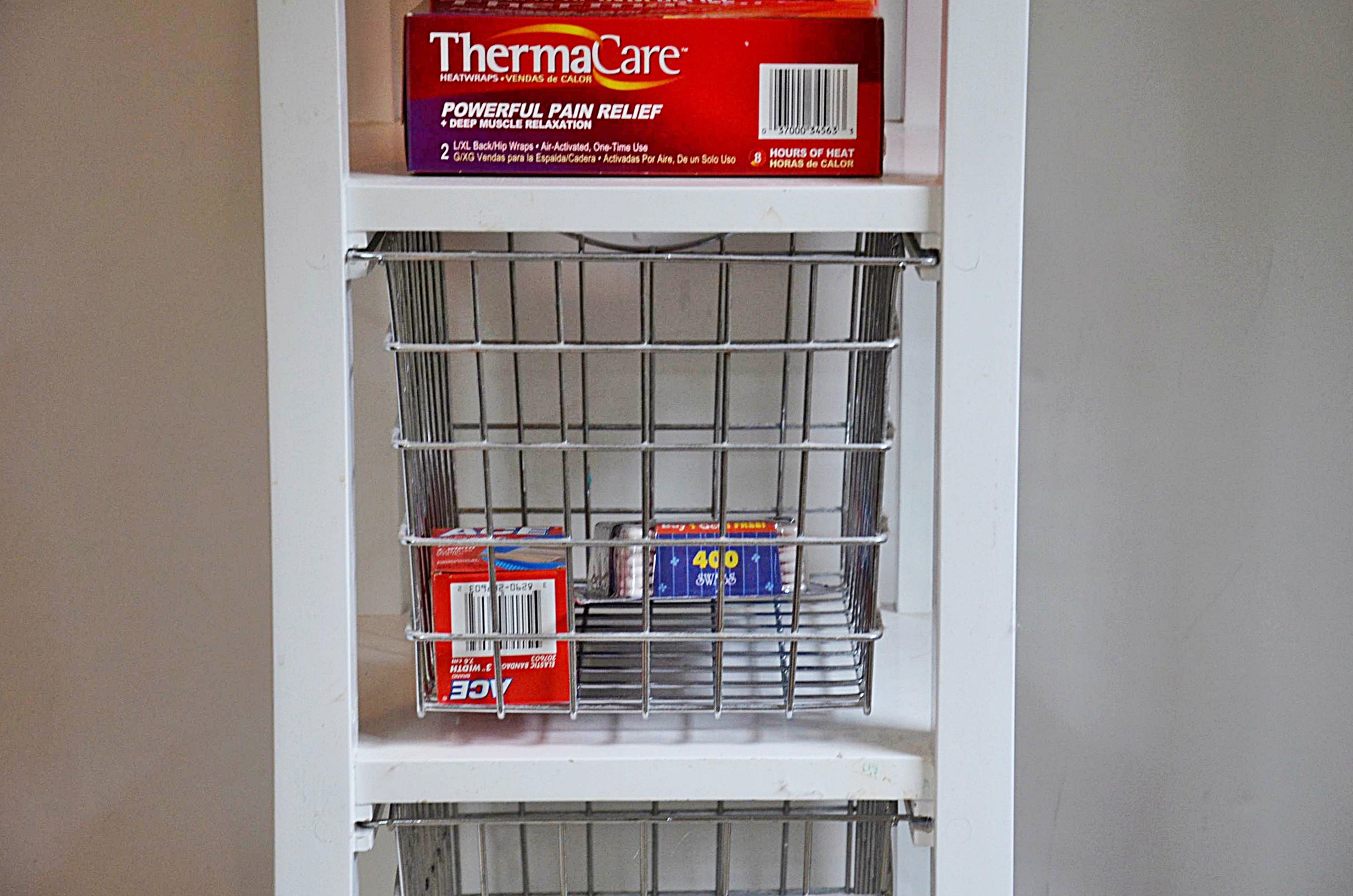 White laminate shelf. 