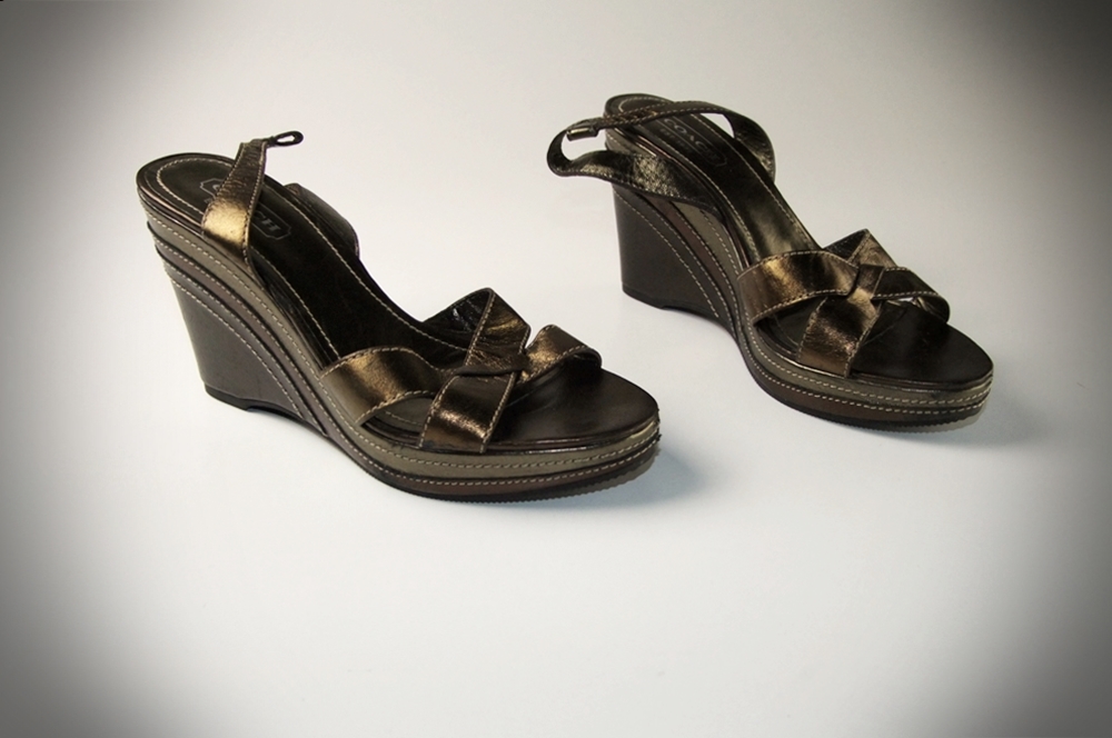 Coach Leather Open Toe 4" Wedge Heels