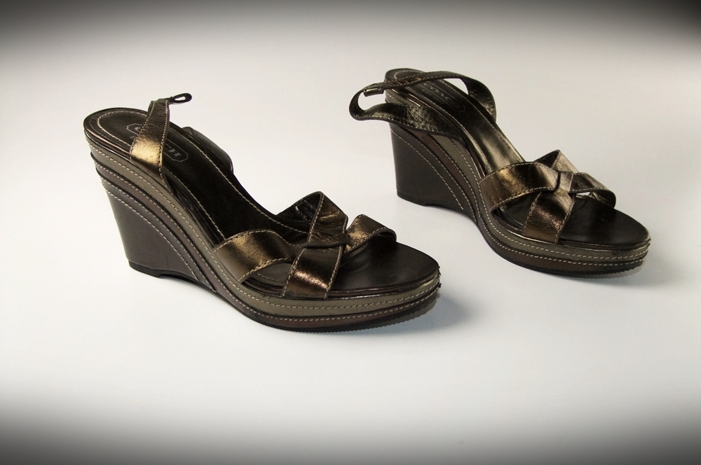 Coach Leather Open Toe 4" Wedge Heels