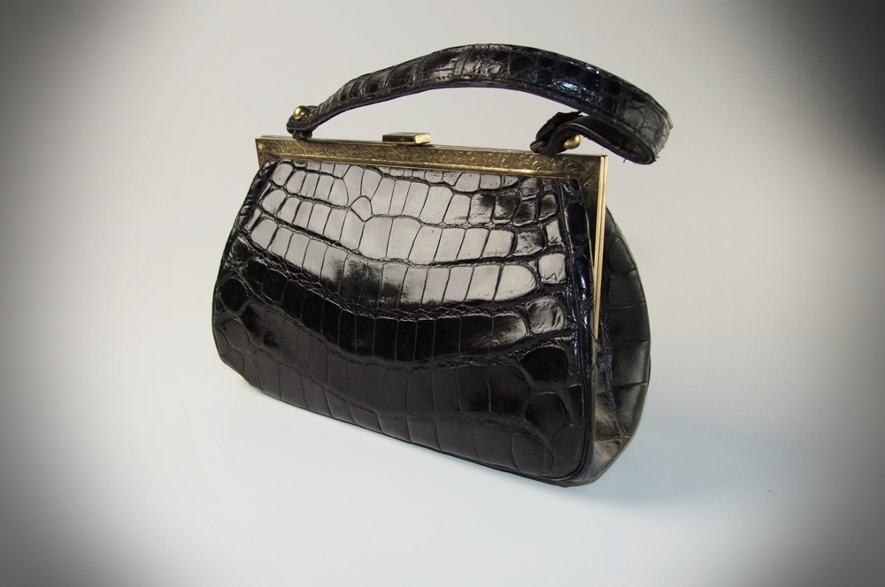 Black Crocodile Leather Handbag