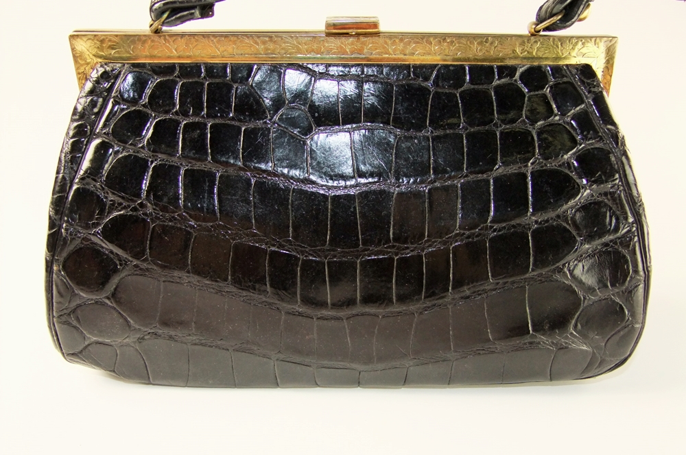 Black Crocodile Leather Handbag
