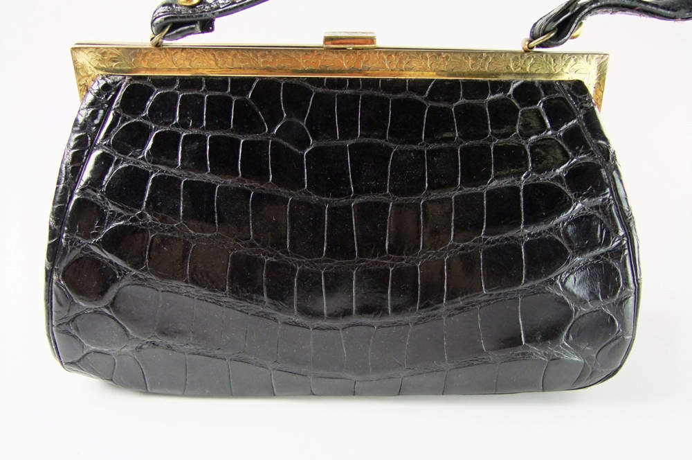 Black Crocodile Leather Handbag