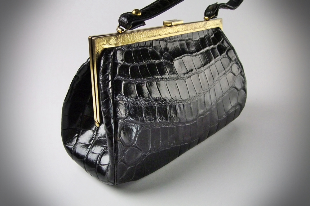 Black Crocodile Leather Handbag