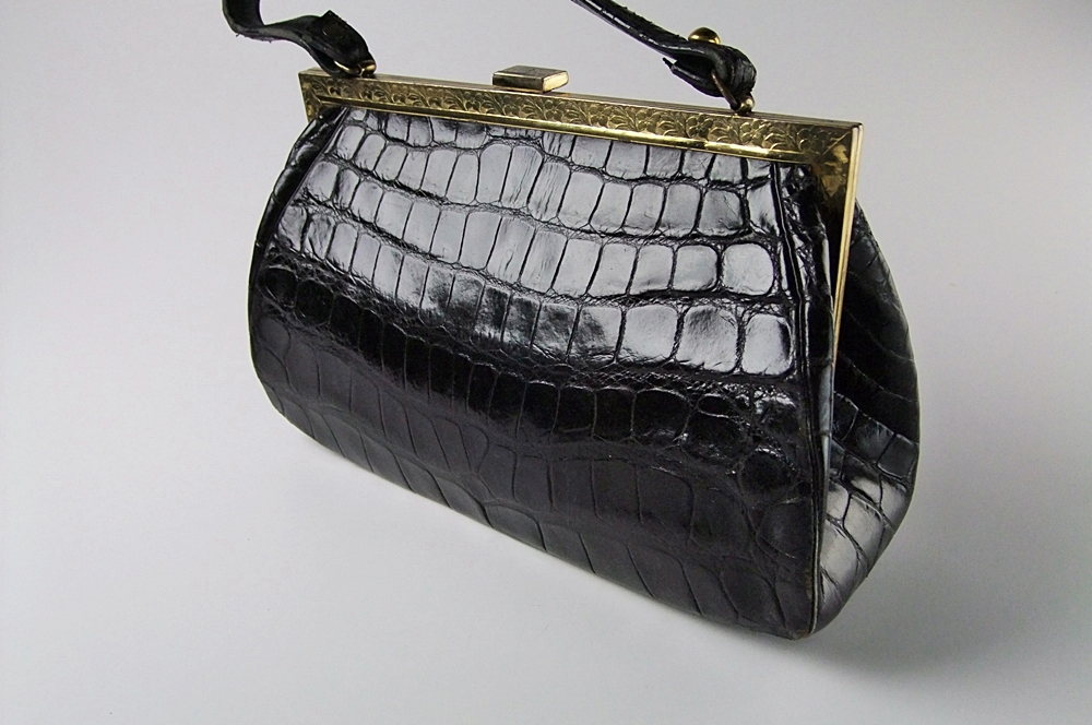 Black Crocodile Leather Handbag