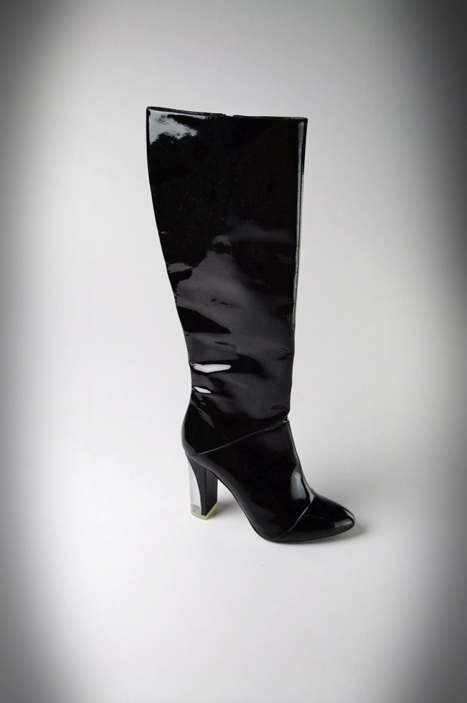  Marc Jacobs Black Patent Leather Knee High Boots With 4" Lucite Heel