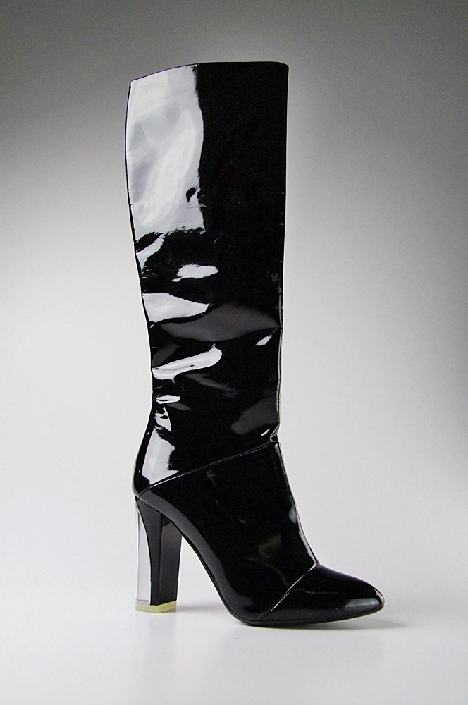  Marc Jacobs Black Patent Leather Knee High Boots With 4" Lucite Heel