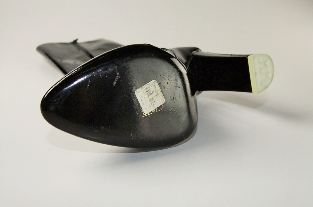  Marc Jacobs Black Patent Leather Knee High Boots With 4" Lucite Heel