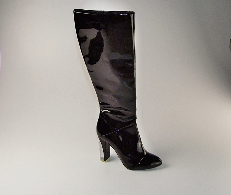  Marc Jacobs Black Patent Leather Knee High Boots With 4" Lucite Heel