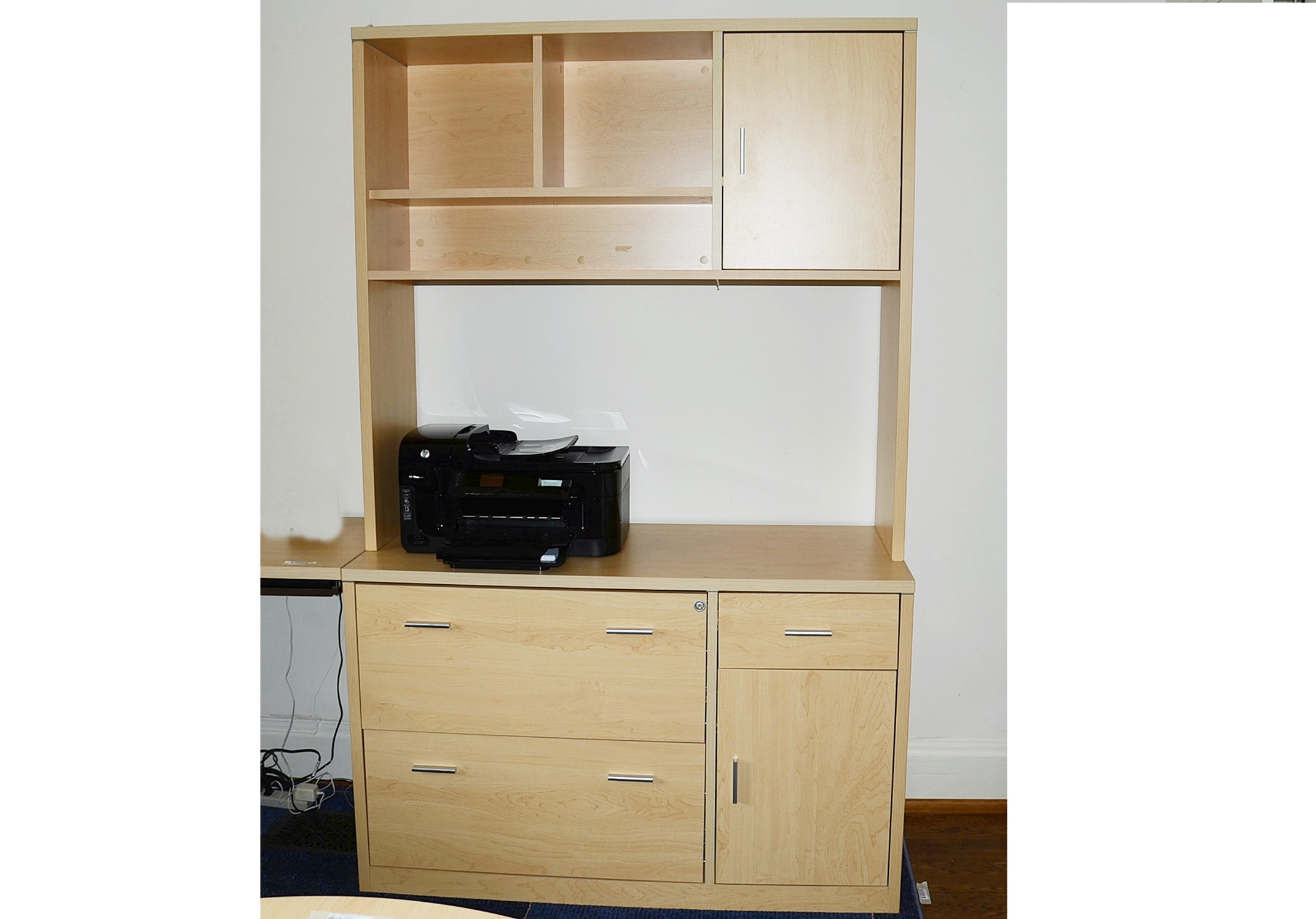 Techline USA maple laminate cabinet and hutch.