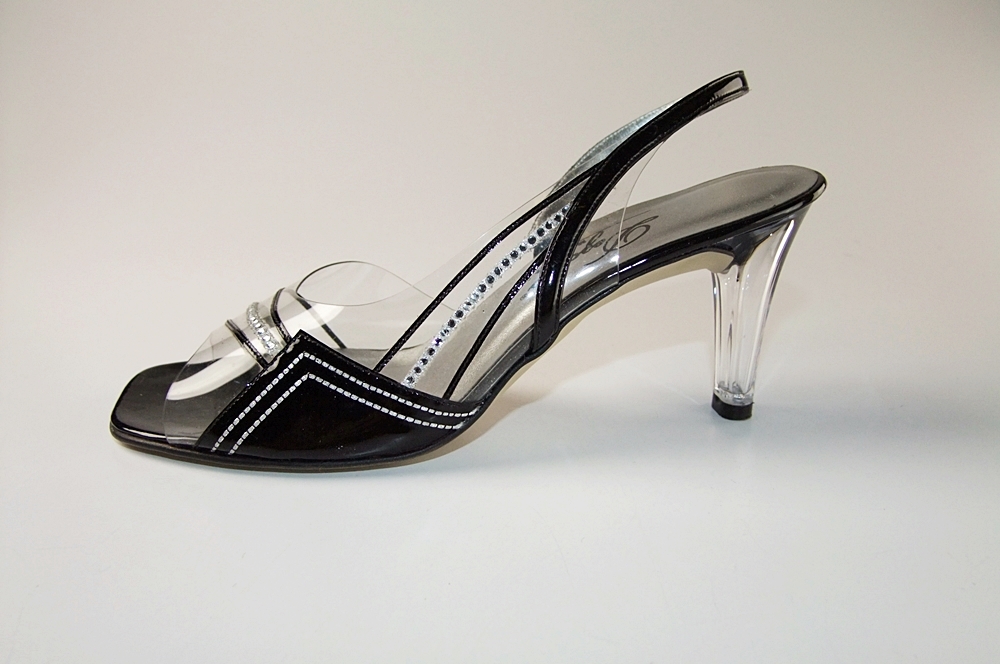 Dezario Bejeweled Black Patent And Lucite 3" Heels