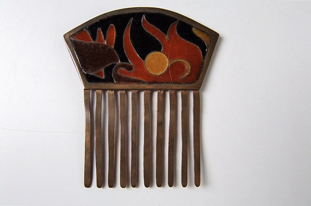 Enameled On Copper Hair Comb And Plaque