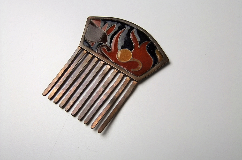 Enameled On Copper Hair Comb And Plaque
